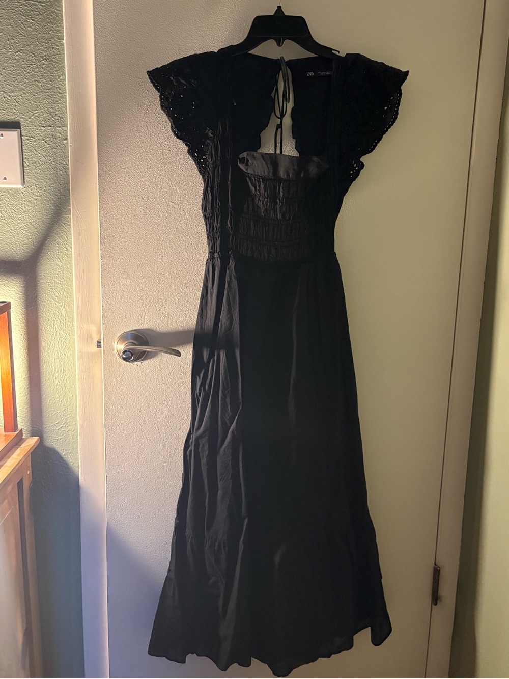 Zara Black Maxi Dress with Lace Cap Sleeves